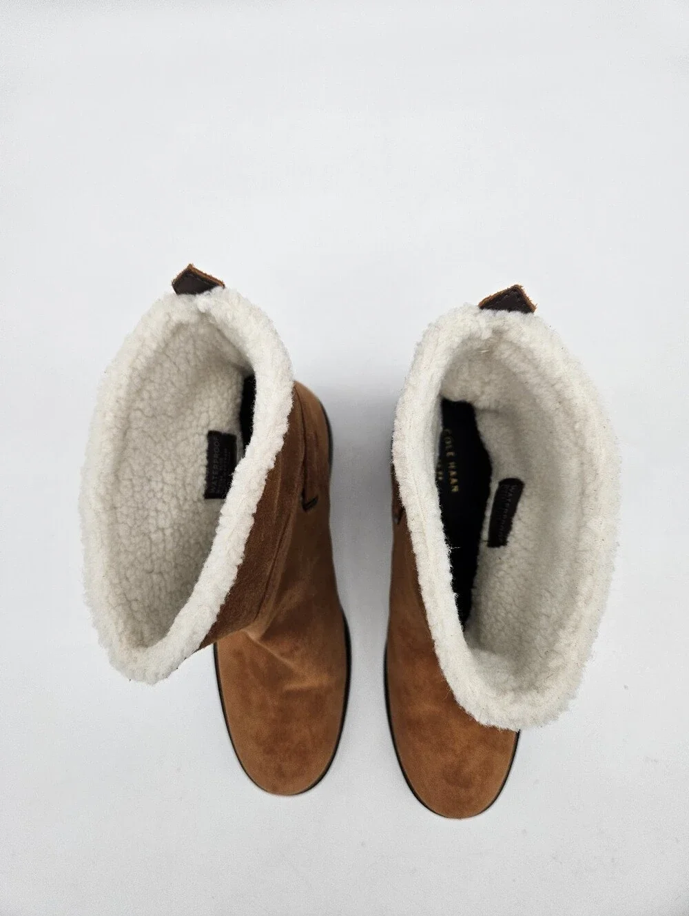 Cole Haan Quiana Tan Suede Faux Shearling Lining Waterproof Boots Size 9.5B